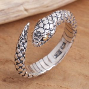 Image for Realistic Sterling Silver Snake Wrap Ring 'Earth Serpent'