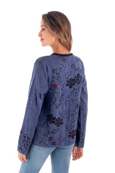 Alternate image for Blue and Black Reversible Alpaca Blend Cardigan Blue Kiko