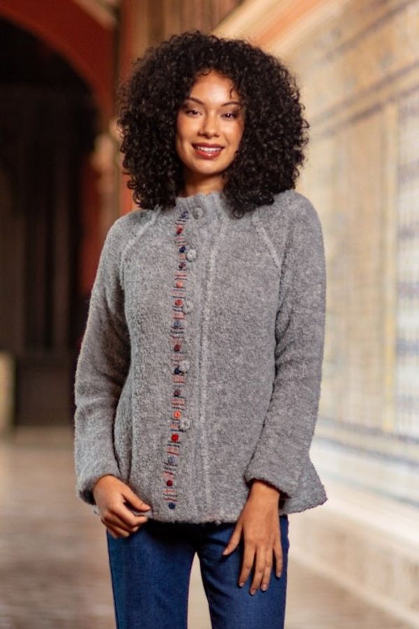 Alternate image for Grey Alpaca Blend Sweater Jacket from Peru Morning Muse in Grey
