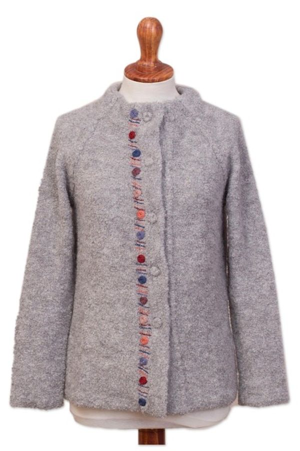 Alternate image for Grey Alpaca Blend Sweater Jacket from Peru Morning Muse in Grey