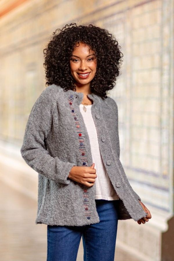 Alternate image for Grey Alpaca Blend Sweater Jacket from Peru Morning Muse in Grey