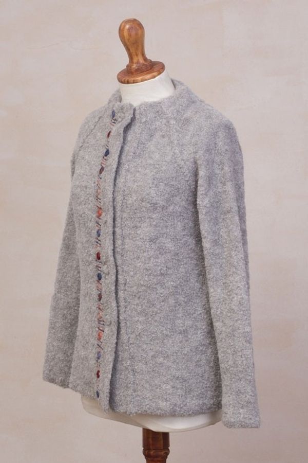 Alternate image for Grey Alpaca Blend Sweater Jacket from Peru Morning Muse in Grey