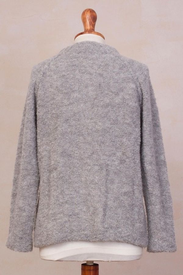 Alternate image for Grey Alpaca Blend Sweater Jacket from Peru Morning Muse in Grey