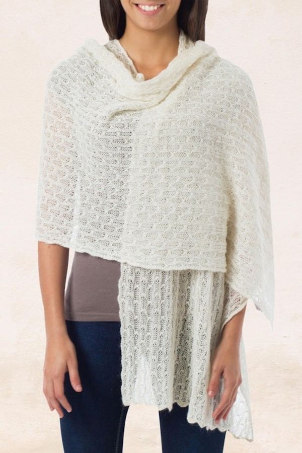 Alternate image for Pure Alpaca Wool Shawl from Peru Muse