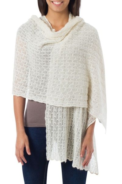 Alternate image for Pure Alpaca Wool Shawl from Peru Muse