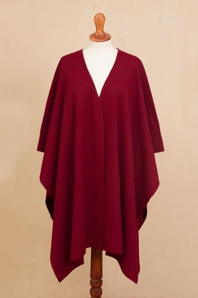 Alternate image for Knit Alpaca Blend Ruana in Claret from Peru Elegant Fashion in Claret
