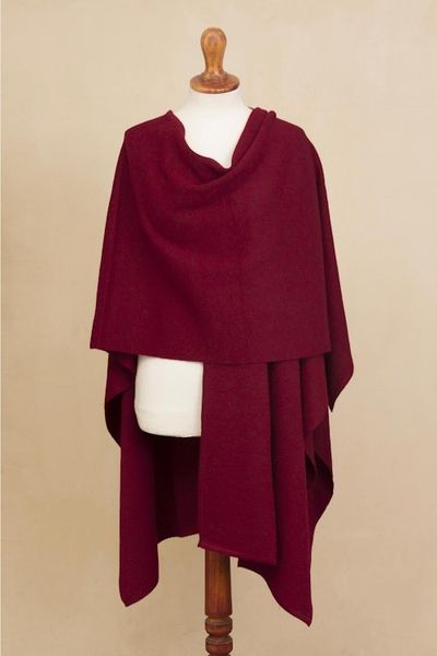 Alternate image for Knit Alpaca Blend Ruana in Claret from Peru Elegant Fashion in Claret