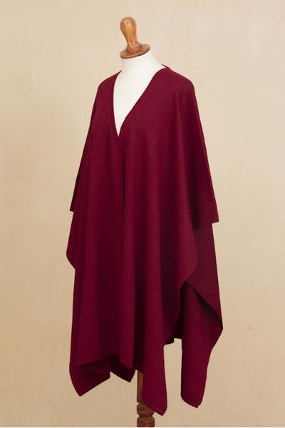 Alternate image for Knit Alpaca Blend Ruana in Claret from Peru Elegant Fashion in Claret