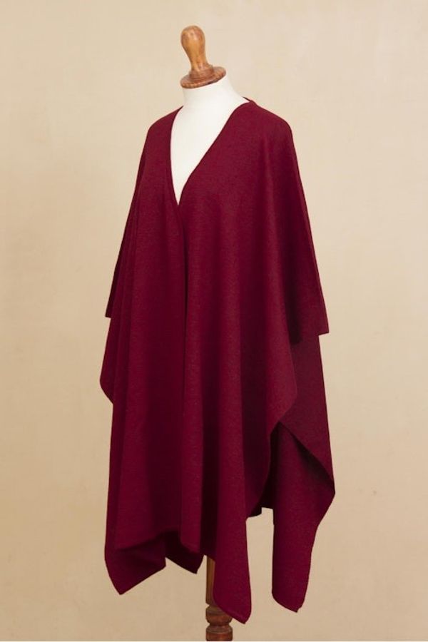 Alternate image for Knit Alpaca Blend Ruana in Claret from Peru Elegant Fashion in Claret