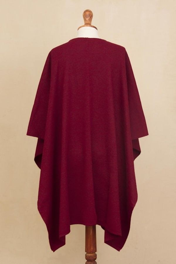 Alternate image for Knit Alpaca Blend Ruana in Claret from Peru Elegant Fashion in Claret