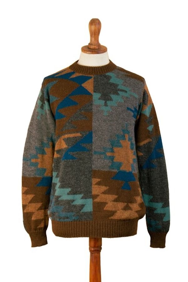 Alternate image for Multicolored Geometric Patterned Mens Pullover Sweater Quinoa Leaf