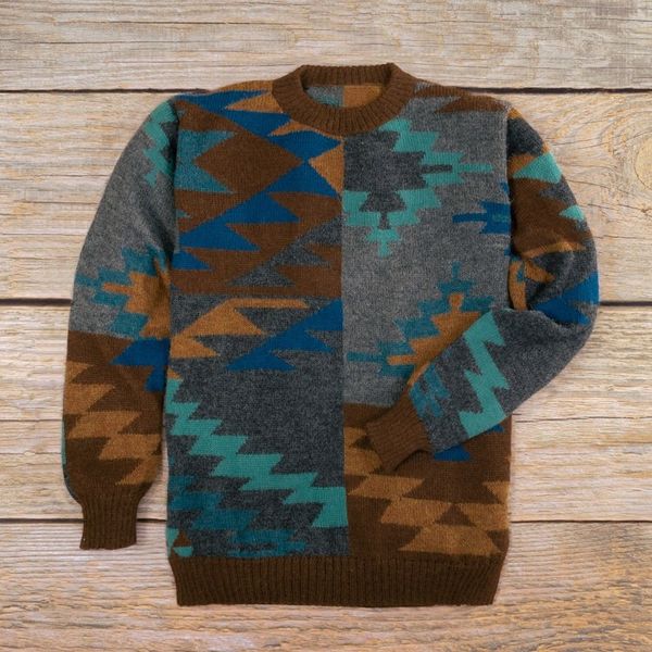 Alternate image for Multicolored Geometric Patterned Mens Pullover Sweater Quinoa Leaf
