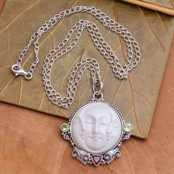 Alternate image for Peridot and Garnet Moon Pendant Necklace from Bali Moon Ancestor