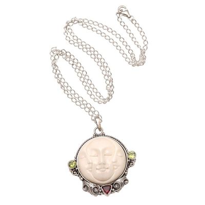 Alternate image for Peridot and Garnet Moon Pendant Necklace from Bali Moon Ancestor