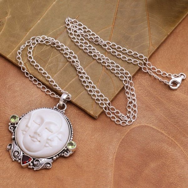 Alternate image for Peridot and Garnet Moon Pendant Necklace from Bali Moon Ancestor