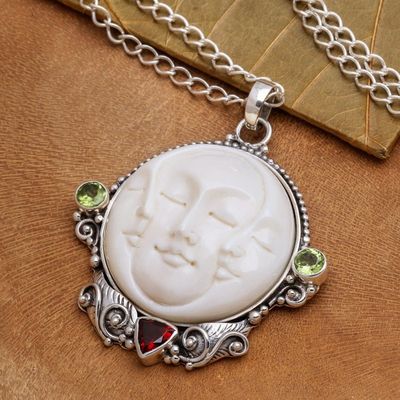 Alternate image for Peridot and Garnet Moon Pendant Necklace from Bali Moon Ancestor