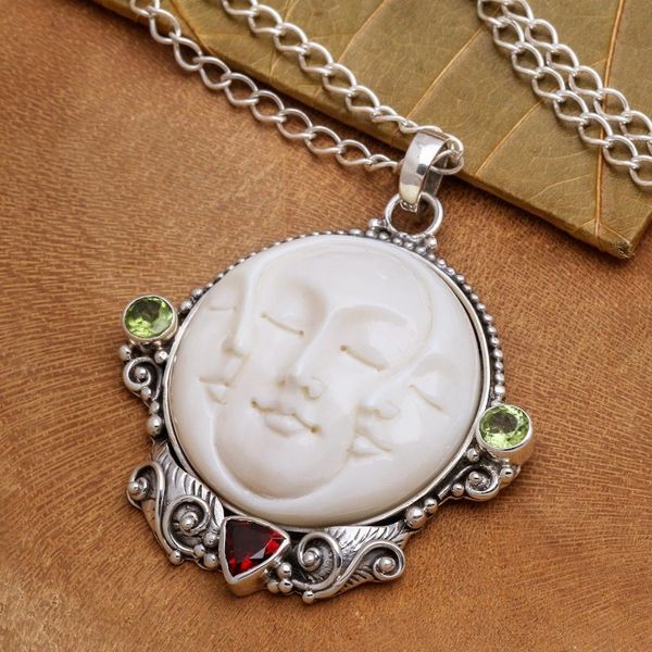 Alternate image for Peridot and Garnet Moon Pendant Necklace from Bali Moon Ancestor