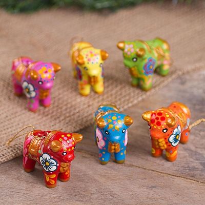 Alternate image for Hand-Painted Ceramic Bull Ornaments from Peru Set of 6 Torito de Pucara