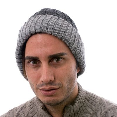 Alternate image for Light and Dark Grey Reversible 100 Alpaca Hat from Peru Warm and Toasty