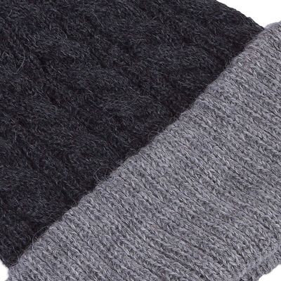 Alternate image for Light and Dark Grey Reversible 100 Alpaca Hat from Peru Warm and Toasty