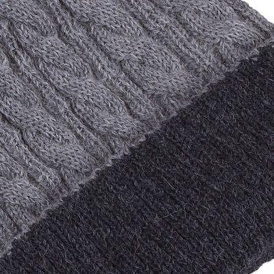 Alternate image for Light and Dark Grey Reversible 100 Alpaca Hat from Peru Warm and Toasty
