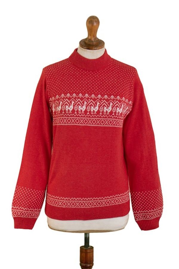 Alternate image for Christimas and Andean-Themed Red Knit Sweater from Peru Christmas Llamas