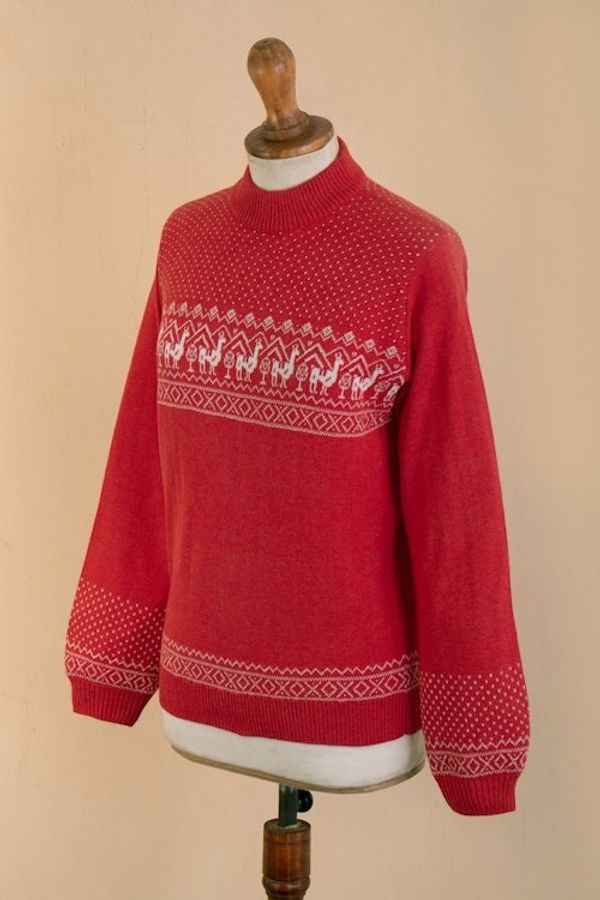 Alternate image for Christimas and Andean-Themed Red Knit Sweater from Peru Christmas Llamas