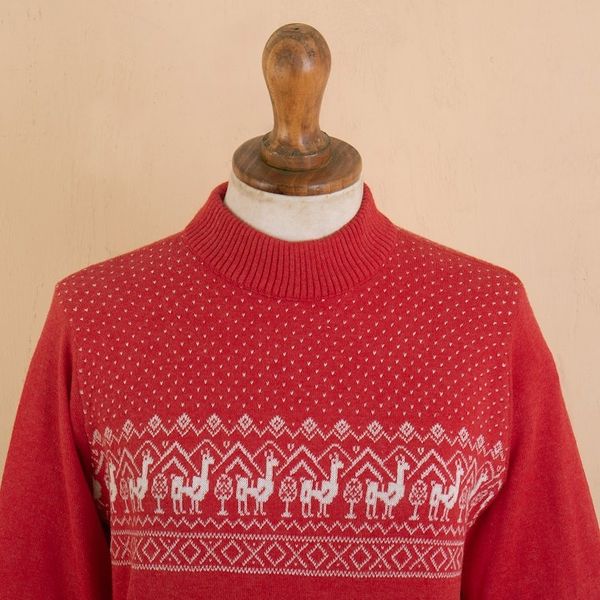 Alternate image for Christimas and Andean-Themed Red Knit Sweater from Peru Christmas Llamas
