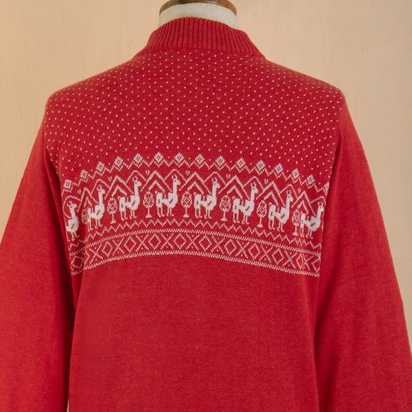 Alternate image for Christimas and Andean-Themed Red Knit Sweater from Peru Christmas Llamas