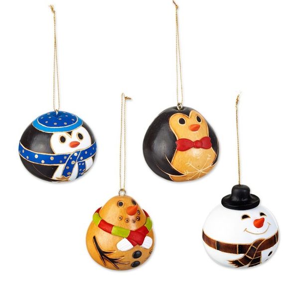 Alternate image for Set of 4 Dried Gourd Holiday Ornaments Handmade in Peru Holiday Friends
