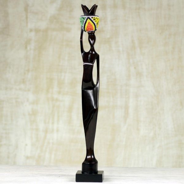 Alternate image for Handmade Ghanaian Ebony Wood and Recycled Glass Sculpture Akatua