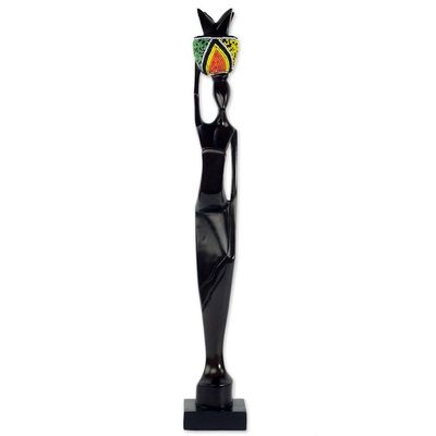 Alternate image for Handmade Ghanaian Ebony Wood and Recycled Glass Sculpture Akatua