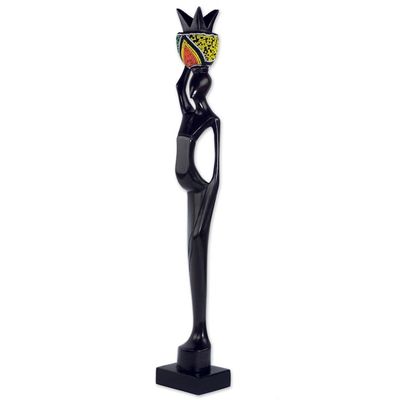 Alternate image for Handmade Ghanaian Ebony Wood and Recycled Glass Sculpture Akatua
