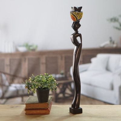 Alternate image for Handmade Ghanaian Ebony Wood and Recycled Glass Sculpture Akatua