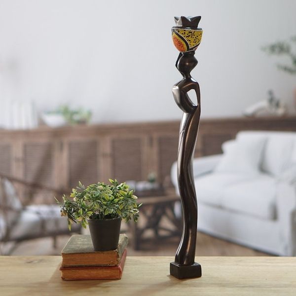 Alternate image for Handmade Ghanaian Ebony Wood and Recycled Glass Sculpture Akatua