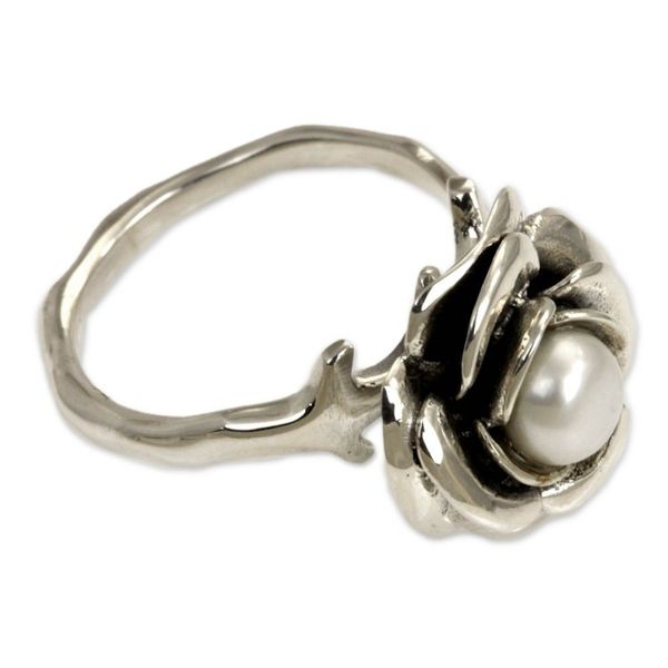 Alternate image for Hand Crafted Sterling Silver and Pearl Flower Ring White Rose