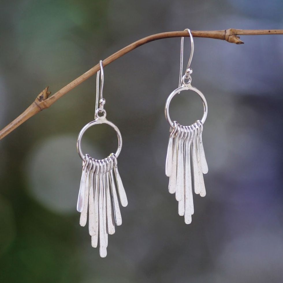 Handmade Indonesian Sterling Silver Waterfall Earrings 'Feather Cascade'