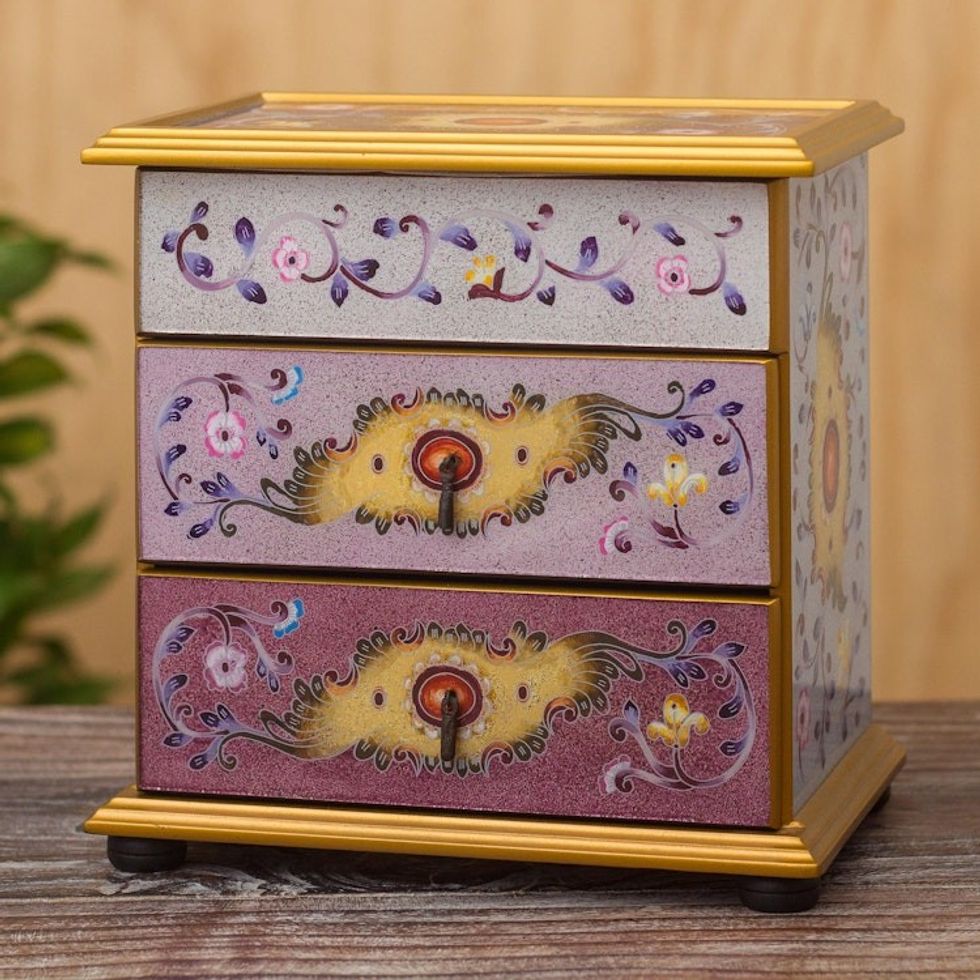 Hand Crafted Small Painted Glass Jewelry Chest 'Twilight Splendor'