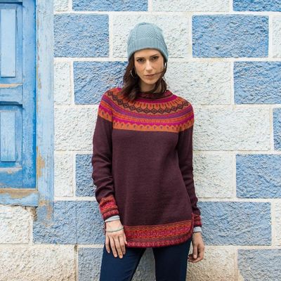 Alternate image for Womens Art Knit Alpaca Pullover Sweater from Peru Playful Plum