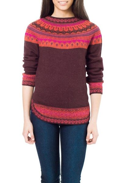Alternate image for Womens Art Knit Alpaca Pullover Sweater from Peru Playful Plum