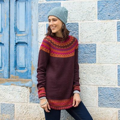 Alternate image for Womens Art Knit Alpaca Pullover Sweater from Peru Playful Plum