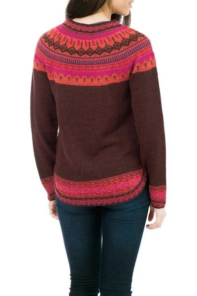 Alternate image for Womens Art Knit Alpaca Pullover Sweater from Peru Playful Plum