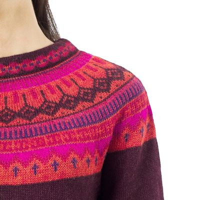 Alternate image for Womens Art Knit Alpaca Pullover Sweater from Peru Playful Plum