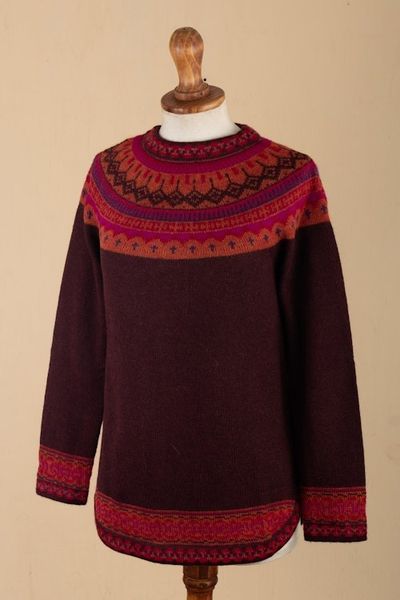 Alternate image for Womens Art Knit Alpaca Pullover Sweater from Peru Playful Plum