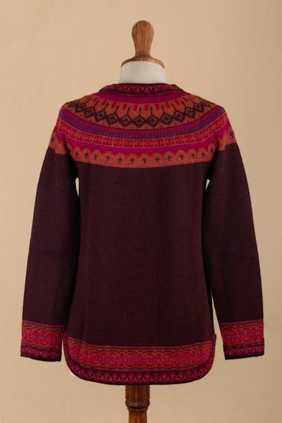 Alternate image for Womens Art Knit Alpaca Pullover Sweater from Peru Playful Plum