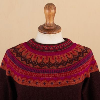 Alternate image for Womens Art Knit Alpaca Pullover Sweater from Peru Playful Plum