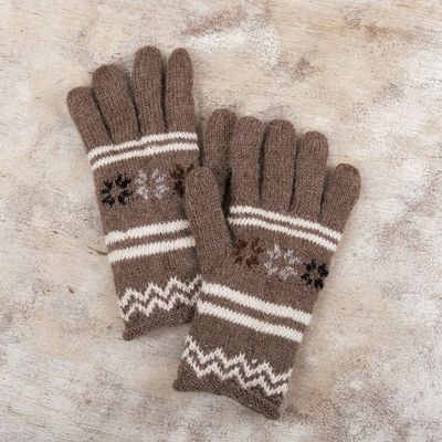 Alternate image for Handwoven Light Taupe and Ivory Alpaca Blend Gloves Taupe Scapes