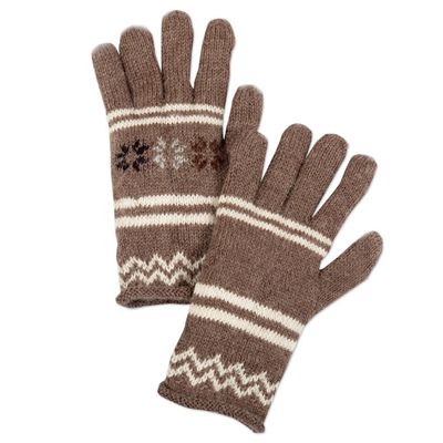 Alternate image for Handwoven Light Taupe and Ivory Alpaca Blend Gloves Taupe Scapes