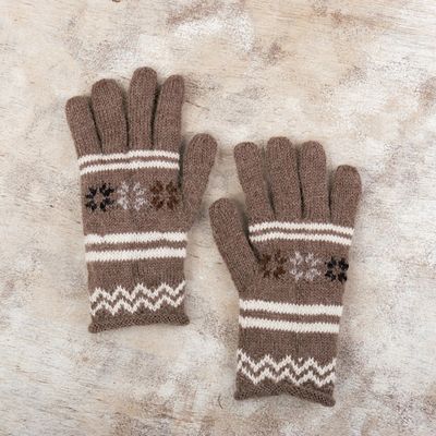 Alternate image for Handwoven Light Taupe and Ivory Alpaca Blend Gloves Taupe Scapes