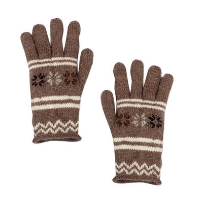 Alternate image for Handwoven Light Taupe and Ivory Alpaca Blend Gloves Taupe Scapes